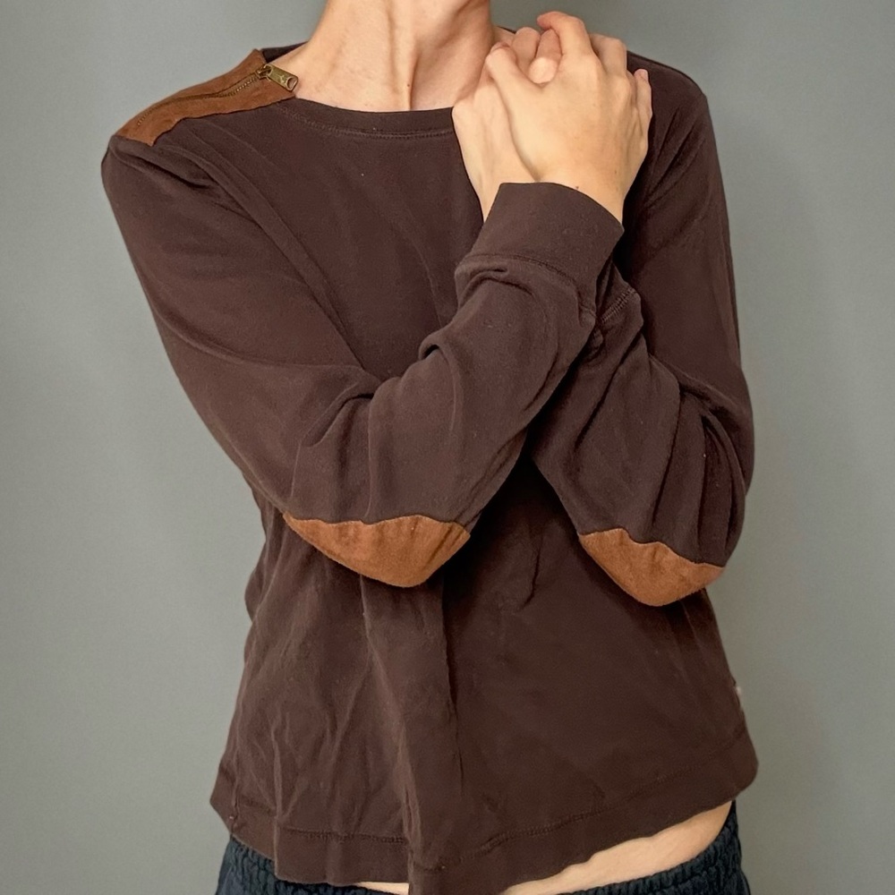 Ralph Lauren Brown Long Sleeve Top with Tan Accents